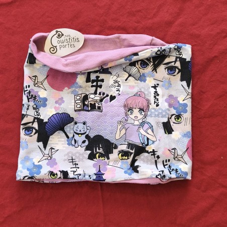 Tour de cou réversible manga ton rose / rose