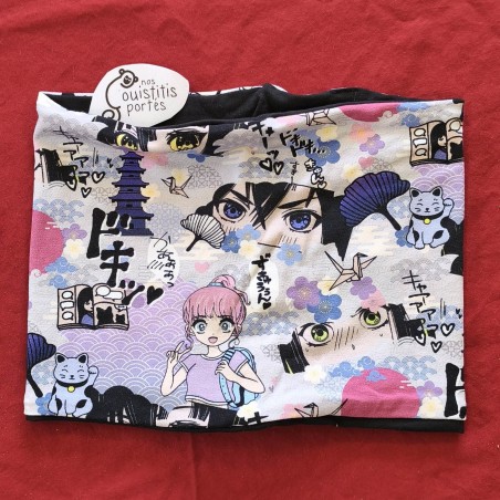 Tour de cou réversible manga ton rose / noir