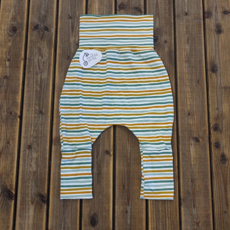 Pantalon évolutif rayé vert orange