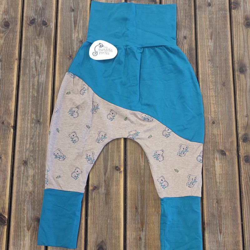Pantalon évolutif koala eucalyptus / bleu pétrole
