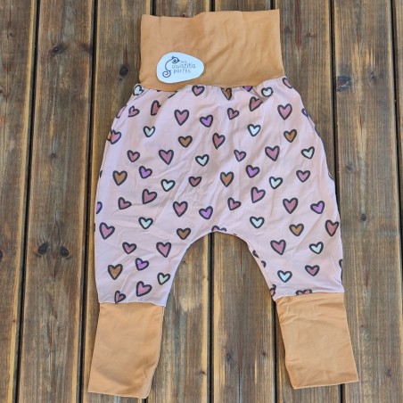 Pantalon évolutif cœur tout doux fond rose / camel
